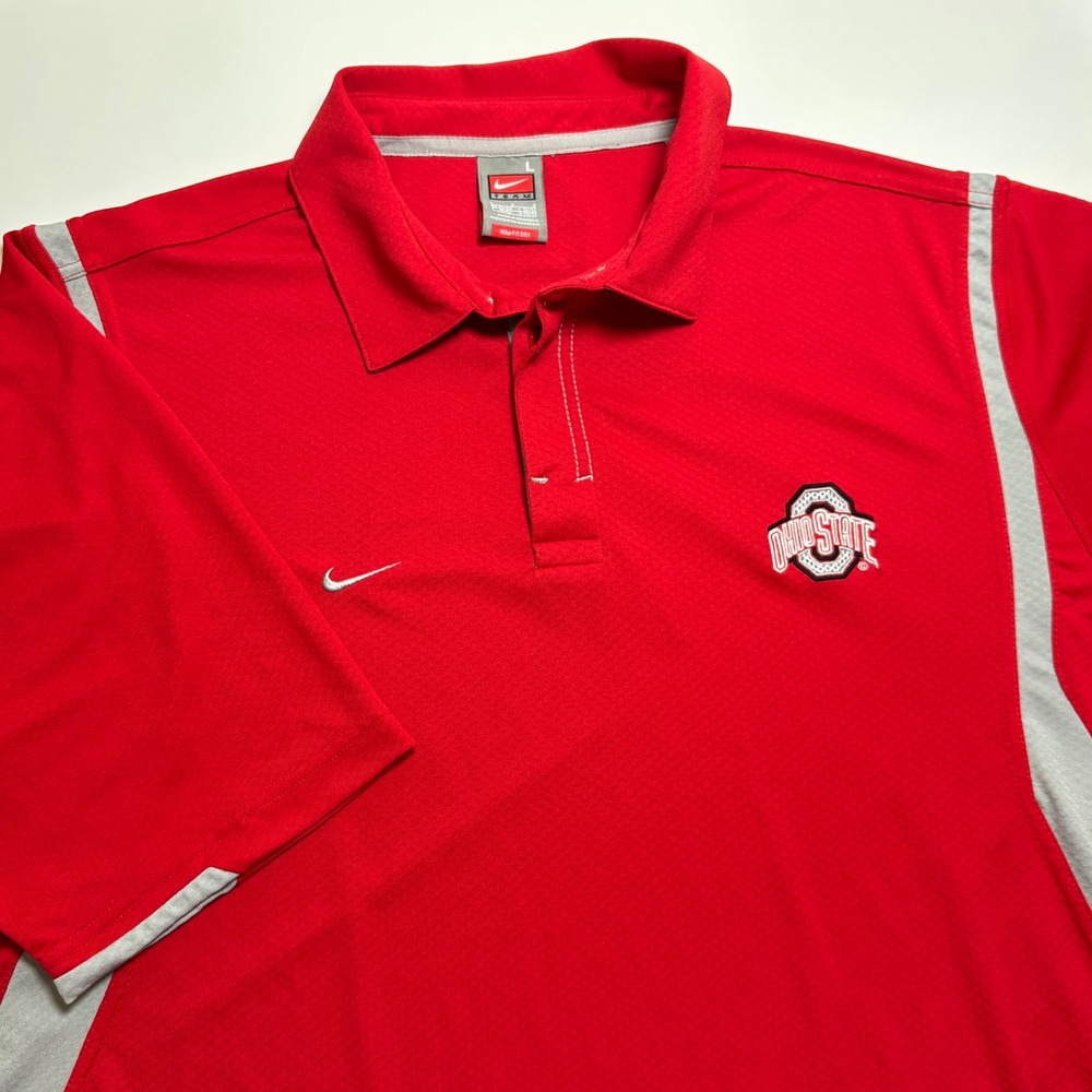 Ohio State Buckeyes Nike Performance Polo Shirt Mens L Red Fit Dry NCAA Football